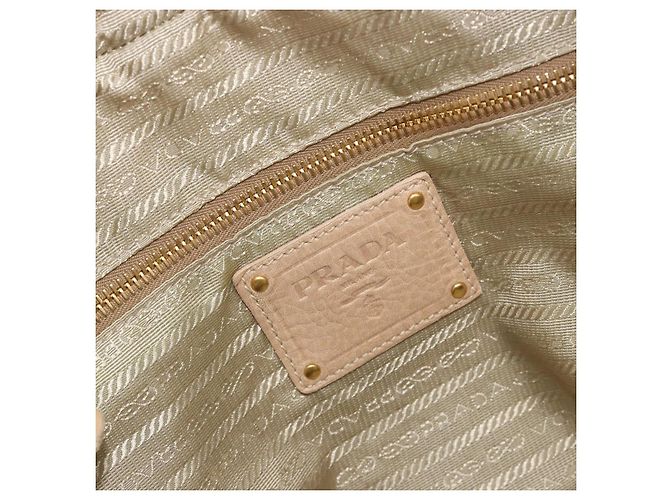 Borsa Tote PRADA Vittero Dino Leather Beige Gold Auth 194855A D'oro - vista 21