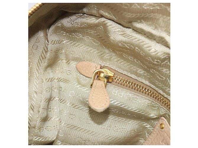 Borsa Tote PRADA Vittero Dino Leather Beige Gold Auth 194855A D'oro - vista 24