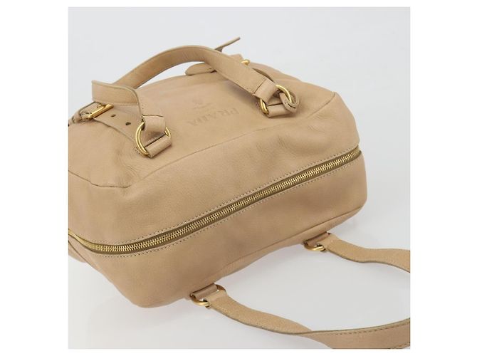 Borsa Tote PRADA Vittero Dino Leather Beige Gold Auth 194855A D'oro - vista 6