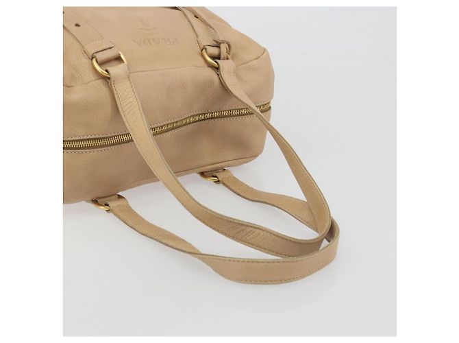 Borsa Tote PRADA Vittero Dino Leather Beige Gold Auth 194855A D'oro - vista 7