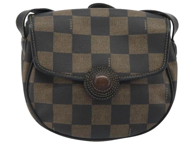 Pequin Borsa a tracolla FENDI Pecan Canvas PVC Nero Marrone Auth 196716 - vista 13