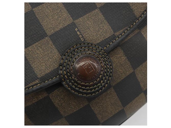 Pequin Borsa a tracolla FENDI Pecan Canvas PVC Nero Marrone Auth 196716 - vista 17