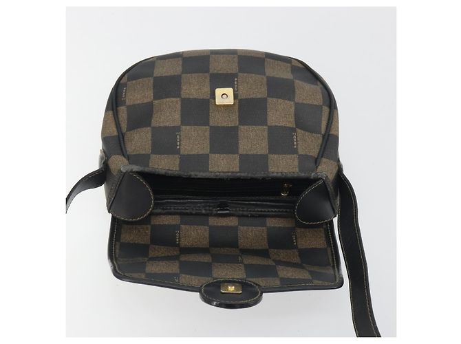 Pequin Borsa a tracolla FENDI Pecan Canvas PVC Nero Marrone Auth 196716 - vista 18