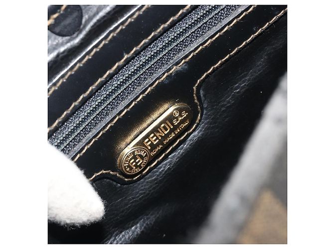 Pequin Borsa a tracolla FENDI Pecan Canvas PVC Nero Marrone Auth 196716 - vista 19