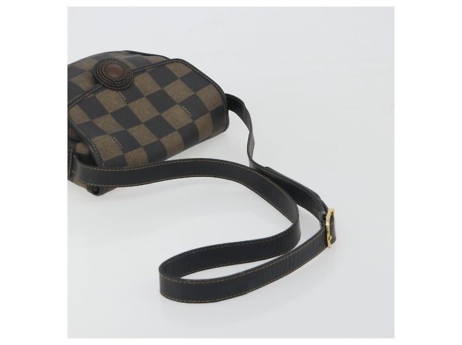 Pequin Borsa a tracolla FENDI Pecan Canvas PVC Nero Marrone Auth 196716 - vista 7