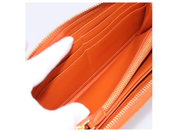 Cartera larga PRADA de piel Orange Gold Auth 198764A Dorado Naranja - vista 10