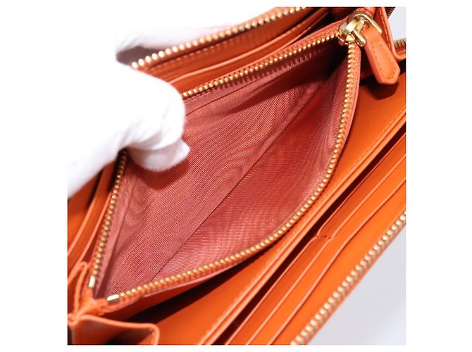 Cartera larga PRADA de piel Orange Gold Auth 198764A Dorado Naranja - vista 11