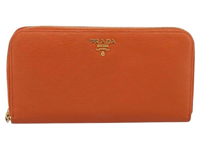 Cartera larga PRADA de piel Orange Gold Auth 198764A Dorado Naranja - vista 13