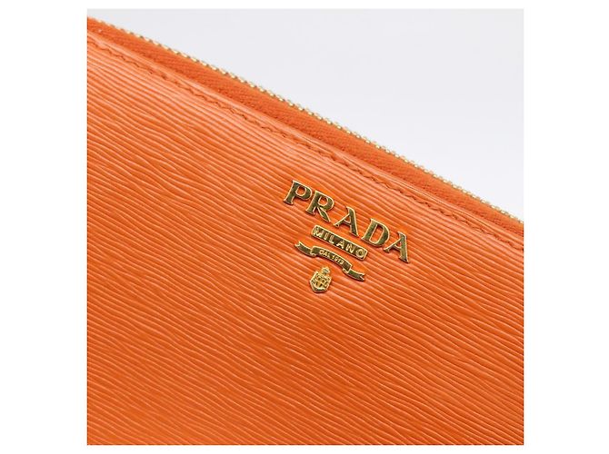 Cartera larga PRADA de piel Orange Gold Auth 198764A Dorado Naranja - vista 17