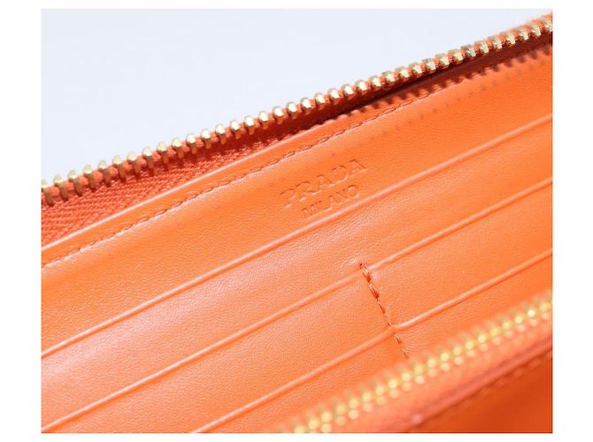Cartera larga PRADA de piel Orange Gold Auth 198764A Dorado Naranja - vista 18