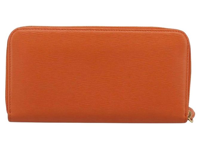 Cartera larga PRADA de piel Orange Gold Auth 198764A Dorado Naranja - vista 2