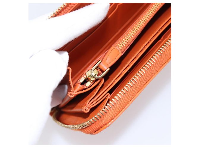 Cartera larga PRADA de piel Orange Gold Auth 198764A Dorado Naranja - vista 20