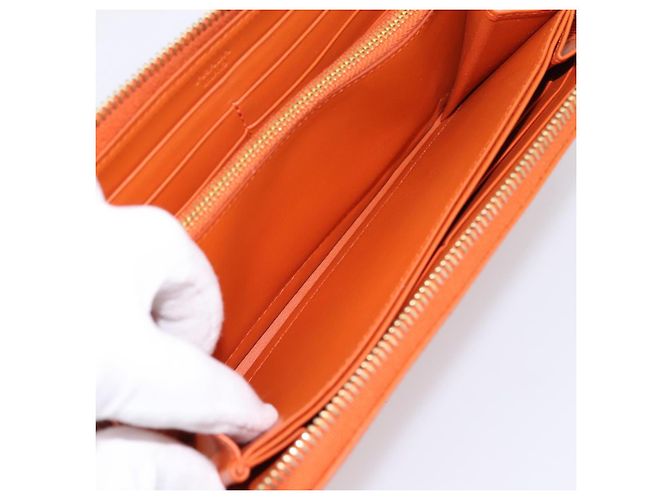 Cartera larga PRADA de piel Orange Gold Auth 198764A Dorado Naranja - vista 21
