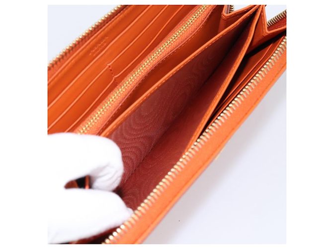 Cartera larga PRADA de piel Orange Gold Auth 198764A Dorado Naranja - vista 22