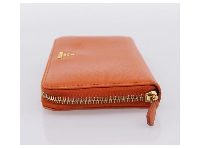 Cartera larga PRADA de piel Orange Gold Auth 198764A Dorado Naranja - vista 3