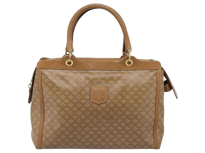 Céline Borsa a mano CELINE Macadam Canvas PVC Beige Gold Auth 197461 D'oro - vista 13