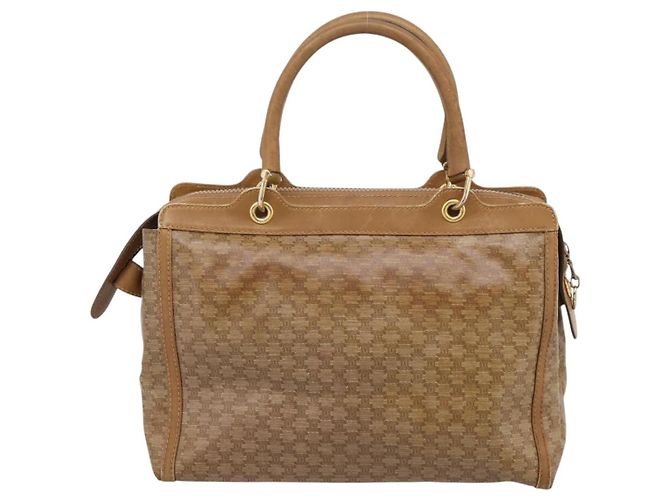 Céline Borsa a mano CELINE Macadam Canvas PVC Beige Gold Auth 197461 D'oro - vista 2