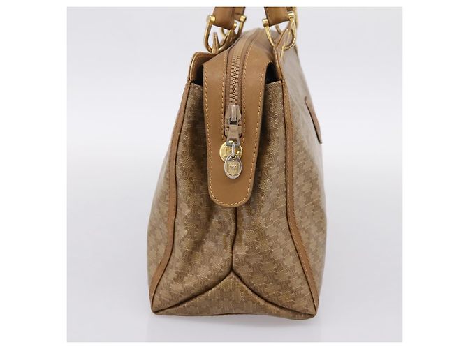 Céline Borsa a mano CELINE Macadam Canvas PVC Beige Gold Auth 197461 D'oro - vista 3