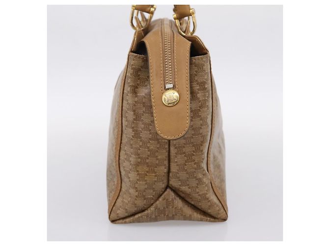 Céline Borsa a mano CELINE Macadam Canvas PVC Beige Gold Auth 197461 D'oro - vista 4