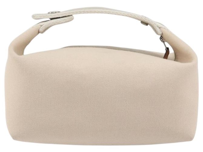 Hermès HERMES Brid A Borsa a Mano Nera Canvas Pelle Beige Silver Auth 196626M Argento - vista 2