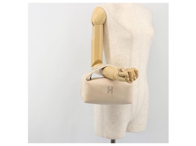 Hermès HERMES Brid A Borsa a Mano Nera Canvas Pelle Beige Silver Auth 196626M Argento - vista 25