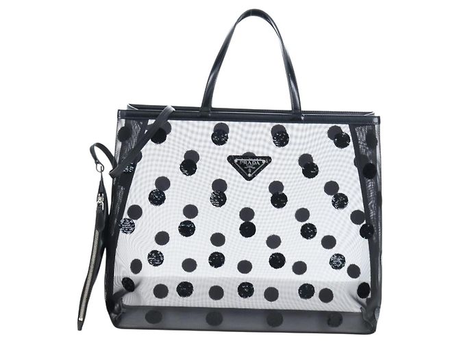 Bolso Tote PRADA de lunares en malla negra auténtico BA14815M Negro - vista 13