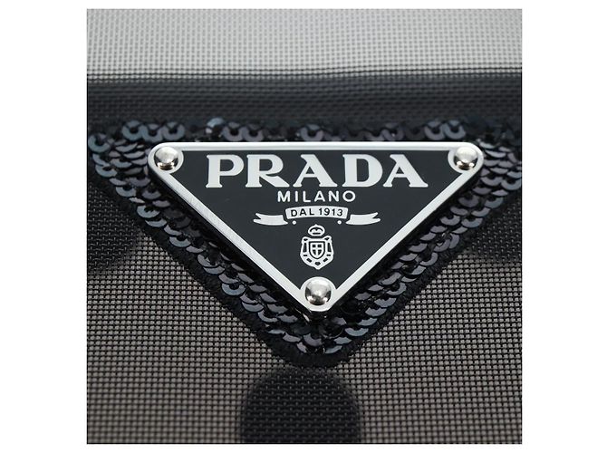 Bolso Tote PRADA de lunares en malla negra auténtico BA14815M Negro - vista 17