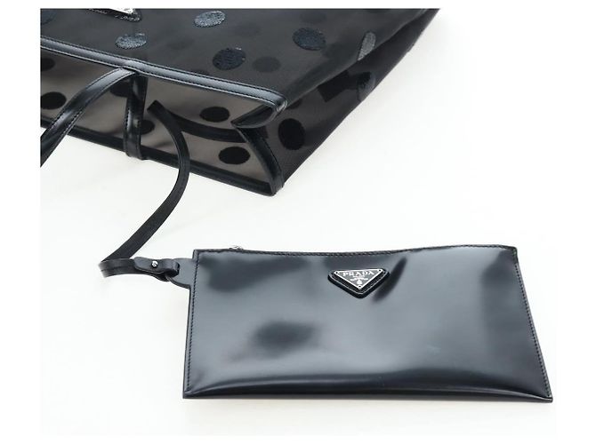 Bolso Tote PRADA de lunares en malla negra auténtico BA14815M Negro - vista 18
