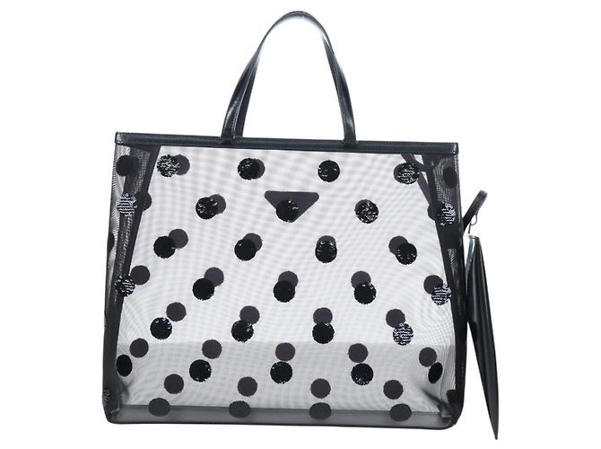 Bolso Tote PRADA de lunares en malla negra auténtico BA14815M Negro - vista 2