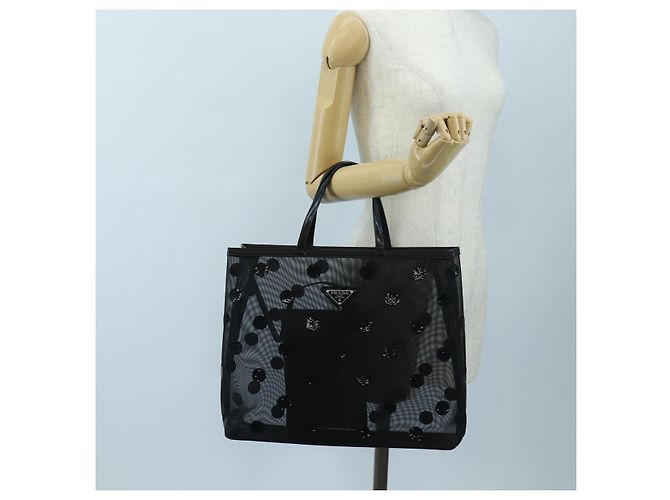 Bolso Tote PRADA de lunares en malla negra auténtico BA14815M Negro - vista 27