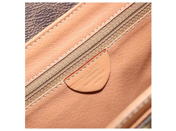 Céline Borsa a tracolla circolare CELINE Macadam Canvas PVC Pelle Marrone Oro Auth 197510A D'oro - vista 12