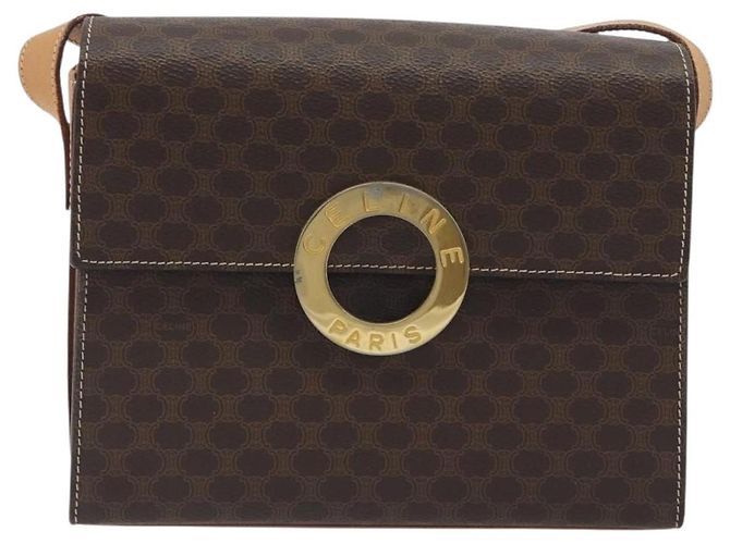 Céline Borsa a tracolla circolare CELINE Macadam Canvas PVC Pelle Marrone Oro Auth 197510A D'oro - vista 13