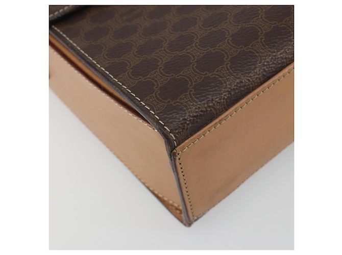 Céline Borsa a tracolla circolare CELINE Macadam Canvas PVC Pelle Marrone Oro Auth 197510A D'oro - vista 14