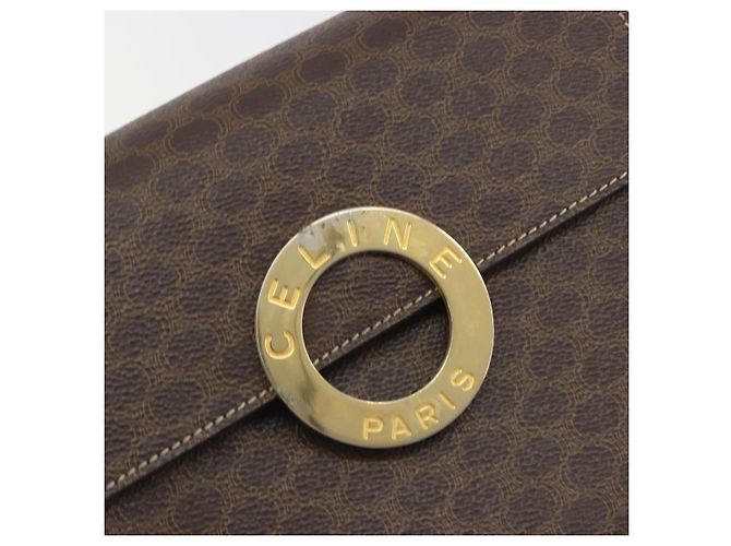 Céline Borsa a tracolla circolare CELINE Macadam Canvas PVC Pelle Marrone Oro Auth 197510A D'oro - vista 17