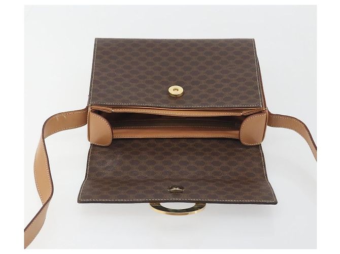 Céline Borsa a tracolla circolare CELINE Macadam Canvas PVC Pelle Marrone Oro Auth 197510A D'oro - vista 18