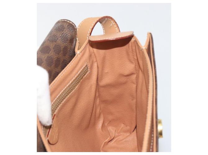 Céline Borsa a tracolla circolare CELINE Macadam Canvas PVC Pelle Marrone Oro Auth 197510A D'oro - vista 19