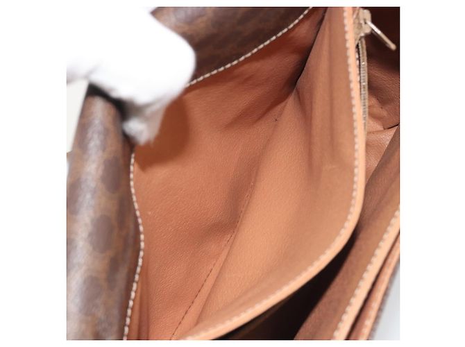Céline Borsa a tracolla circolare CELINE Macadam Canvas PVC Pelle Marrone Oro Auth 197510A D'oro - vista 22