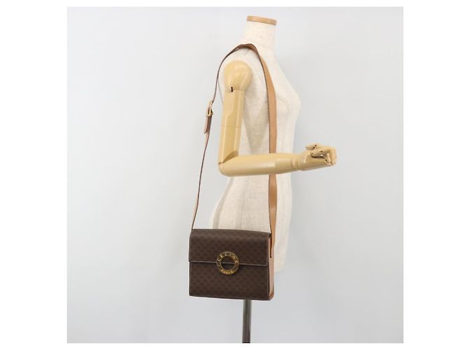 Céline Borsa a tracolla circolare CELINE Macadam Canvas PVC Pelle Marrone Oro Auth 197510A D'oro - vista 24