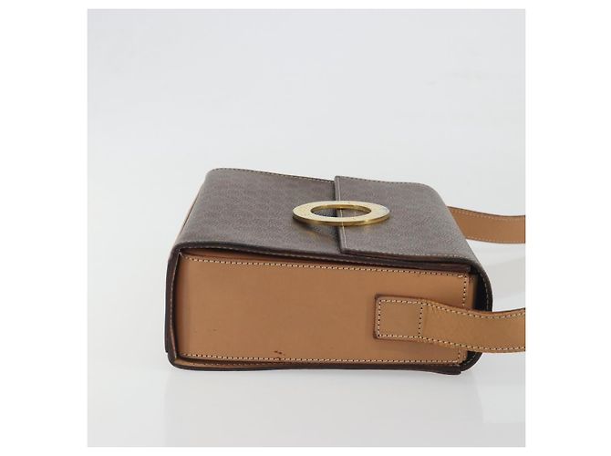 Céline Borsa a tracolla circolare CELINE Macadam Canvas PVC Pelle Marrone Oro Auth 197510A D'oro - vista 3