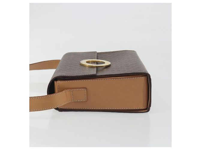 Céline Borsa a tracolla circolare CELINE Macadam Canvas PVC Pelle Marrone Oro Auth 197510A D'oro - vista 4