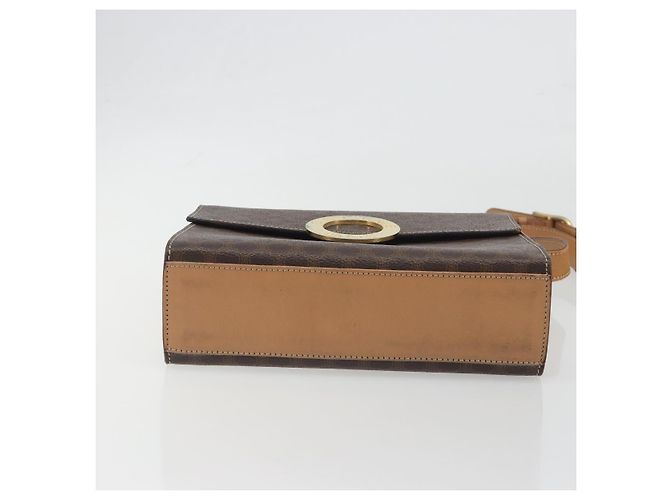 Céline Borsa a tracolla circolare CELINE Macadam Canvas PVC Pelle Marrone Oro Auth 197510A D'oro - vista 5