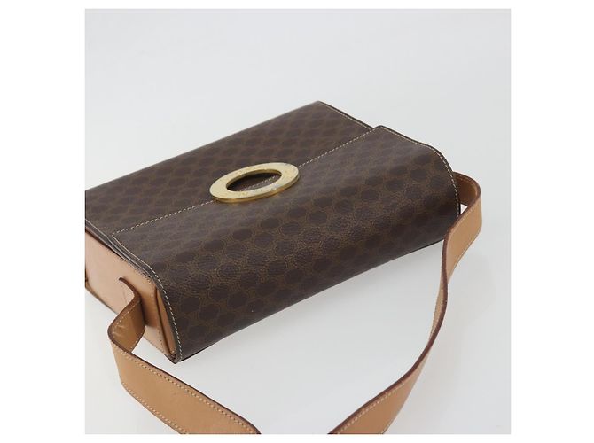 Céline Borsa a tracolla circolare CELINE Macadam Canvas PVC Pelle Marrone Oro Auth 197510A D'oro - vista 6