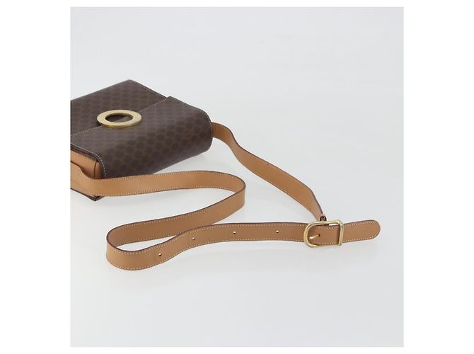 Céline Borsa a tracolla circolare CELINE Macadam Canvas PVC Pelle Marrone Oro Auth 197510A D'oro - vista 7
