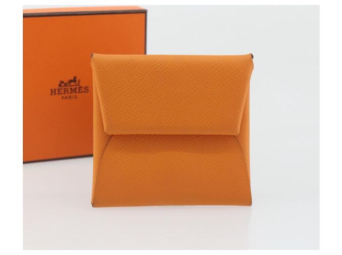 Hermès HERMES Bastia Terre Batue Münzbeutel Leder Orange Silber Auth 196674V - Ansicht 12