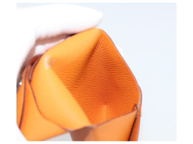Hermès HERMES Bastia Terre Batue Münzbeutel Leder Orange Silber Auth 196674V - Ansicht 18
