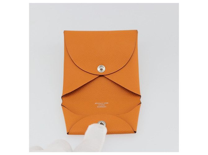 Hermès HERMES Bastia Terre Batue Münzbeutel Leder Orange Silber Auth 196674V - Ansicht 8