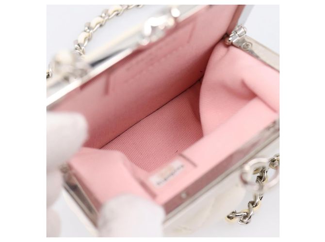 CHANEL Matelasse Chain Shoulder Pouch Lamb Skin White Silver CC Auth 197151M Argento Bianco - vista 11