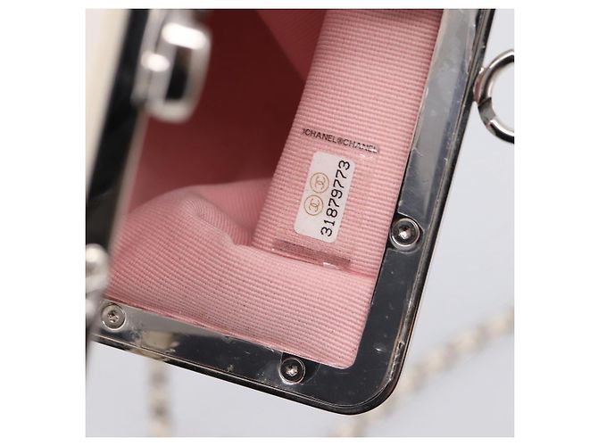 CHANEL Matelasse Chain Shoulder Pouch Lamb Skin White Silver CC Auth 197151M Argento Bianco - vista 12