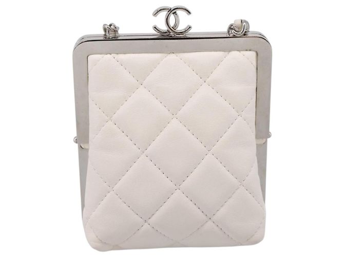 CHANEL Matelasse Chain Shoulder Pouch Lamb Skin White Silver CC Auth 197151M Argento Bianco - vista 13