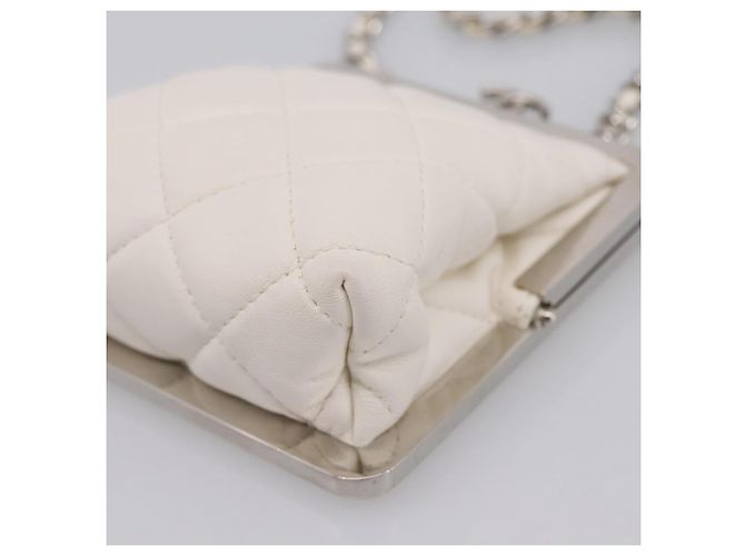 CHANEL Matelasse Chain Shoulder Pouch Lamb Skin White Silver CC Auth 197151M Argento Bianco - vista 14